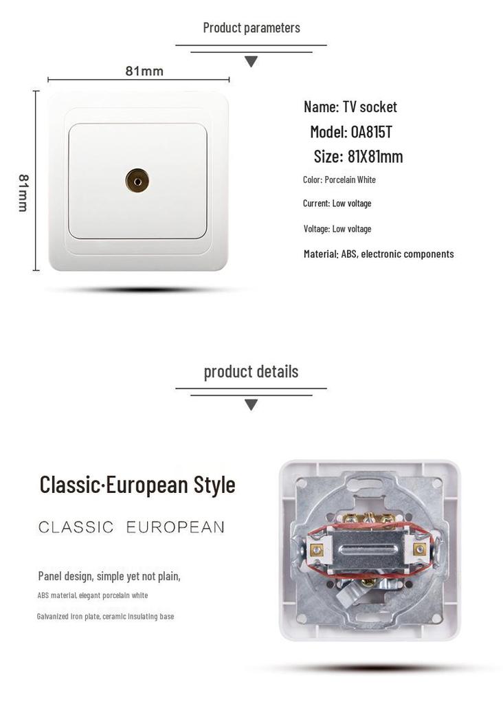 European Style TV Socket - Russian/German Euro Standard ABS Panel Wall Outlet