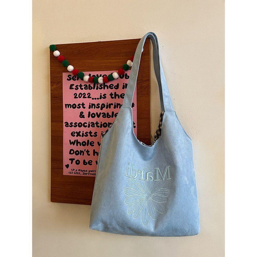 Tote Bag with Large Capacity, Single-shoulder Bag, Suede Fabric, for Commuting and Casual Wear.