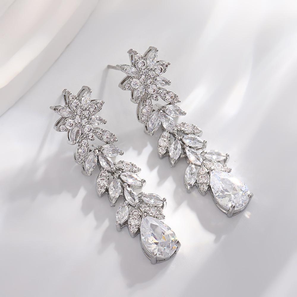 Zircon Drop Earrings With Glittering Lotus Water Drop Design For Women Summer