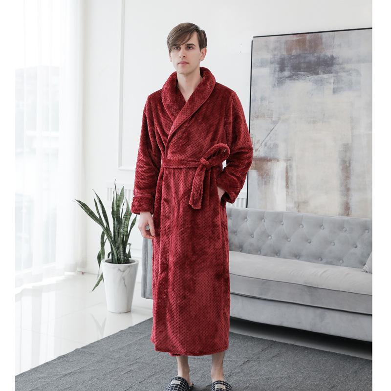 Unisex Thickened Flannel Bathrobe – Autumn/Winter Coral Fleece Pajamas, Plus Size