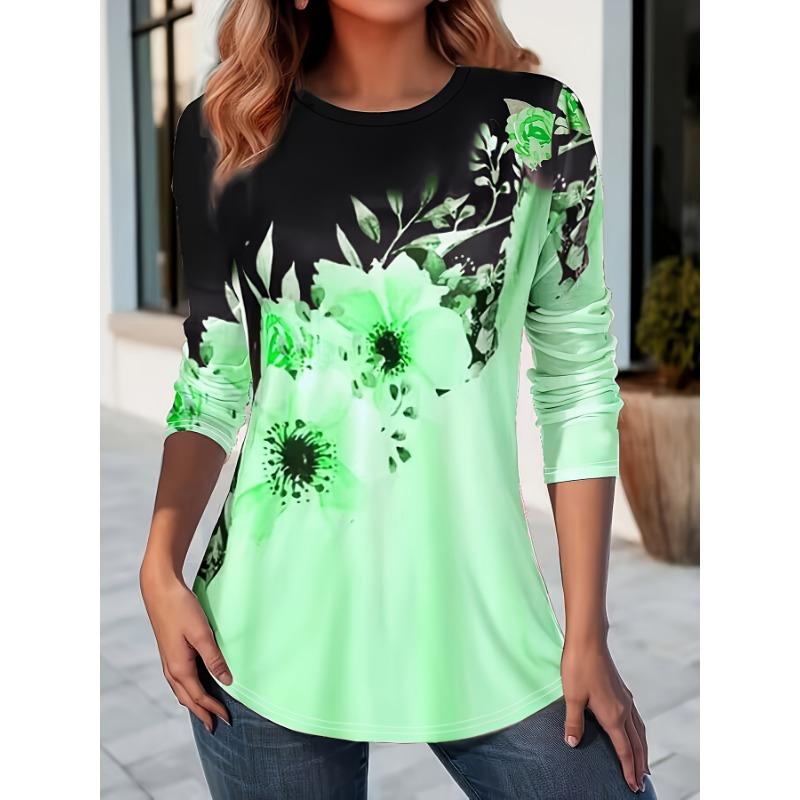 Fashion Floral 3D Print Crew Neck Long Sleeve T-Shirt Fashion Pattern Women Clothing Casual Y2k Clothes Harajuku Female Clothing Tops