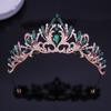 DIEZI Elegant Korean AB Pink Red Crystal Tiara Crown Women Girls Party Wedding Princess Rhinestone Bridal Crown Hair Jewelry