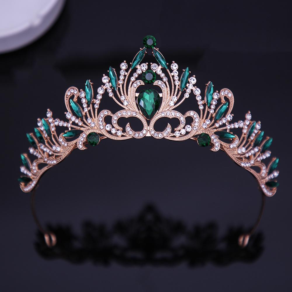 DIEZI Elegant Korean AB Pink Red Crystal Tiara Crown Women Girls Party Wedding Princess Rhinestone Bridal Crown Hair Jewelry
