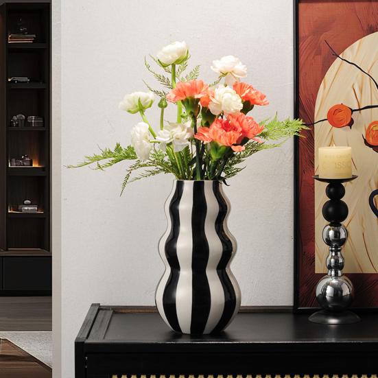 Vaso Exquisitamente Artesanal Estampa Listrada Vaso de Cerâmica Decorativo Redondo Tamanho Perfeito Vaso Decorativo Artístico Decoração para Casa