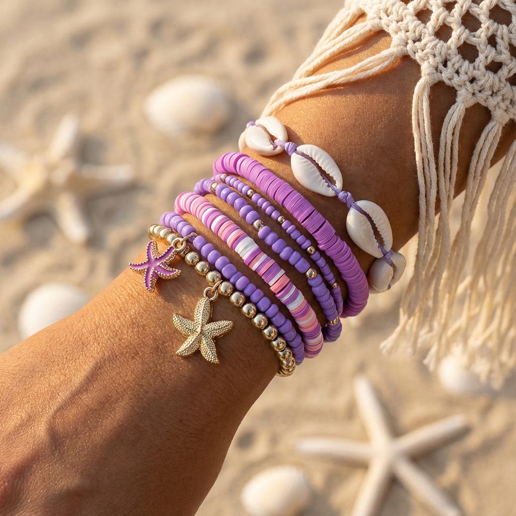 Bohemian Gold Starfish & Pearl Beaded Bracelet Set