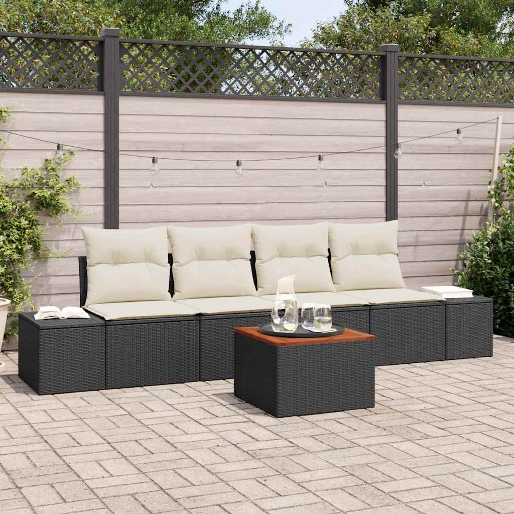 Garden Sofa Set with Storage 5 pcs Black and Cream Poly Rattan