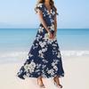 Women's Summer Casual Fashion Floral Print Dress V-Neck Short Sleeve Dresses