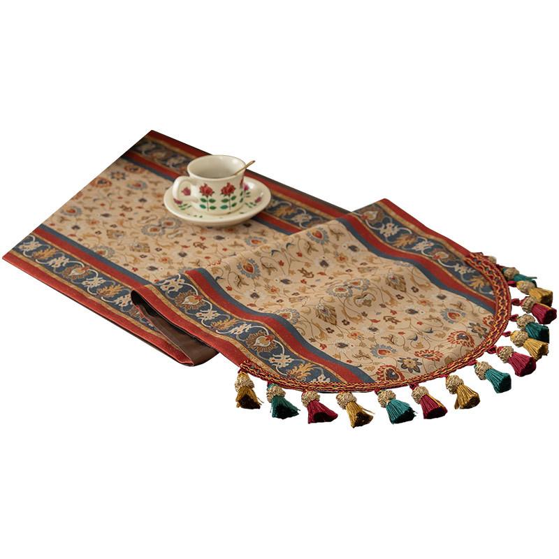 Creative Retro Table Flag Dining Table Cloth Long Decorative Cloth Tassel Bed Flag High-end Feeling Foyer Cabinet Cover Cloth