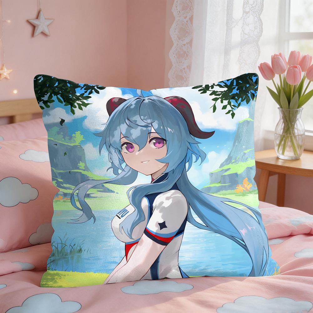 Ganyu Genshin Impact Cushion Cover Square Short Plush Pillow Case Living Room Sofa Home Decor Funda X