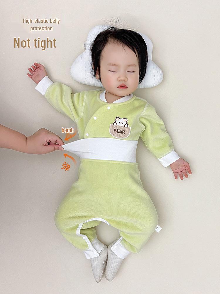 Hohe Taille Baby Fleece Set: Bauchschutz Winterkleidung - Verdicktes zweiteiliges Set für Herbst/Winter, kein Ausziehen nötig