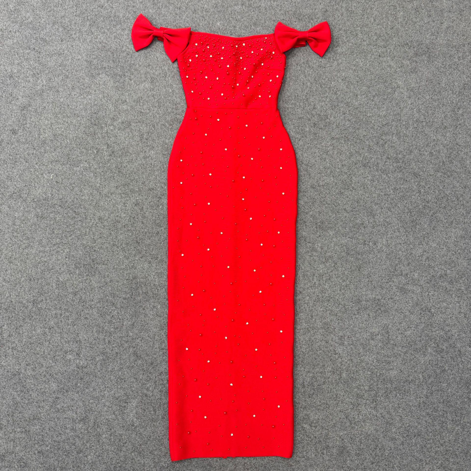 

Women s One-Shoulder Slim-Fit Bandage Dress - European & American Evening Gown Large красный