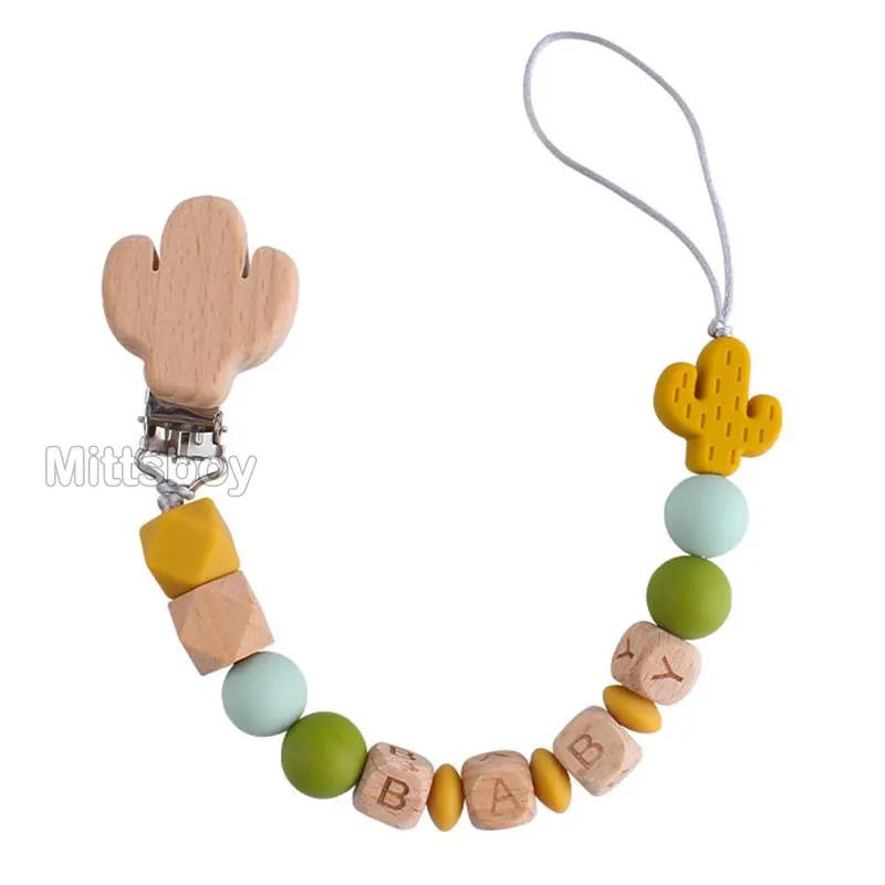 Handgefertigt Personalisierte Name Kaktus Schnullerclips Ketten Silikonperlen Personalisieren Säugling Chupetero Zahnung Personalisiert Geschenk
