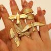 18K Gold Winged Dove Open Ring: Stainless Steel, Retro European-American Style