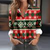 Skjortebluse for kvinner Juletrykkknapp Langermet Casual Basic skjortekrage Vanlig topp
