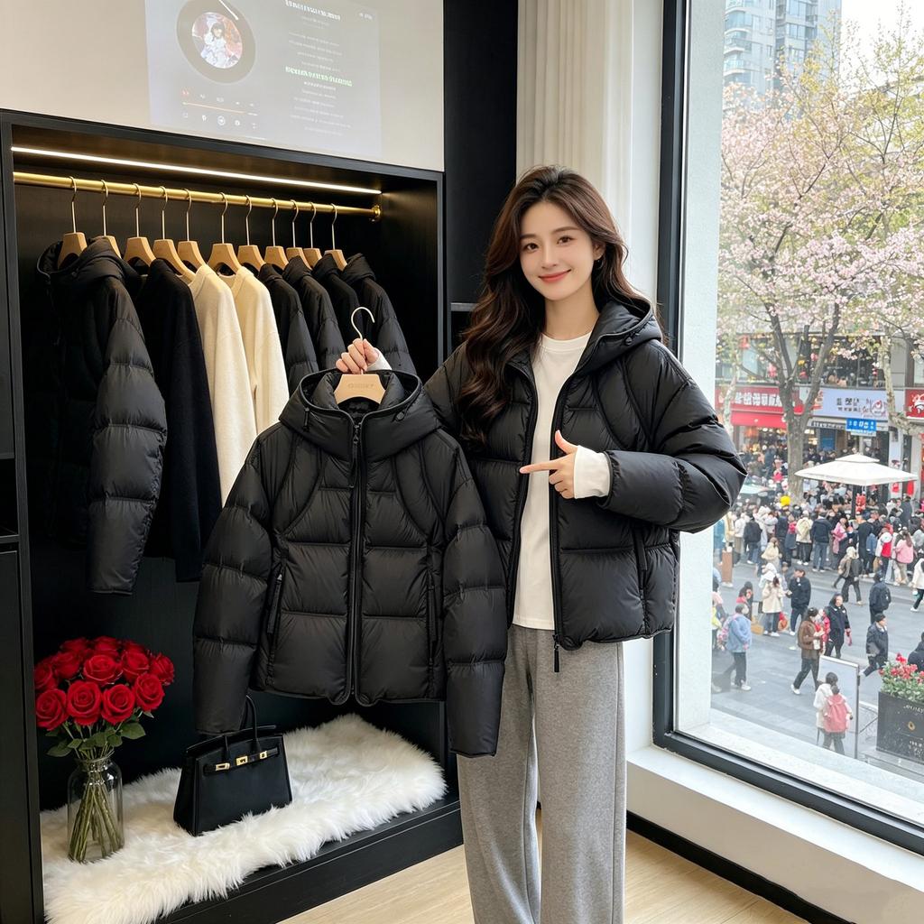 Puff cotton-padded clothes Women's short hooded winter hooded short loose versatile cotton-padded jacket