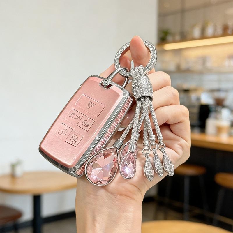 [ Side Diamonds ] 4 Buttons TPU Car Key Case Cover Shell Fob for Jaguar XE XF F-PACE & Land Rover Range Rover Evoque Discovery S