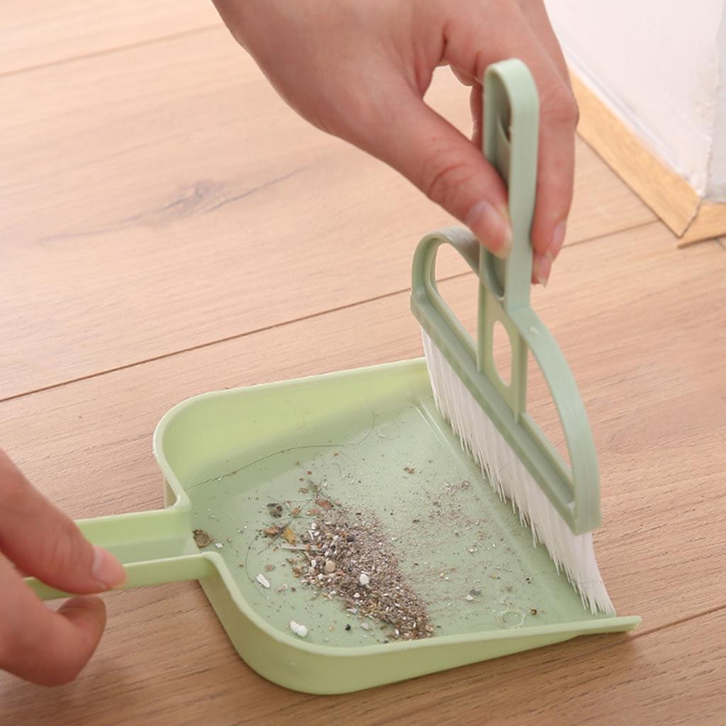 Plastic Mini Desktop Sweep Cleaning Brush Small Broom Dustpan Set Desktop Cleaning Set Nordic Green