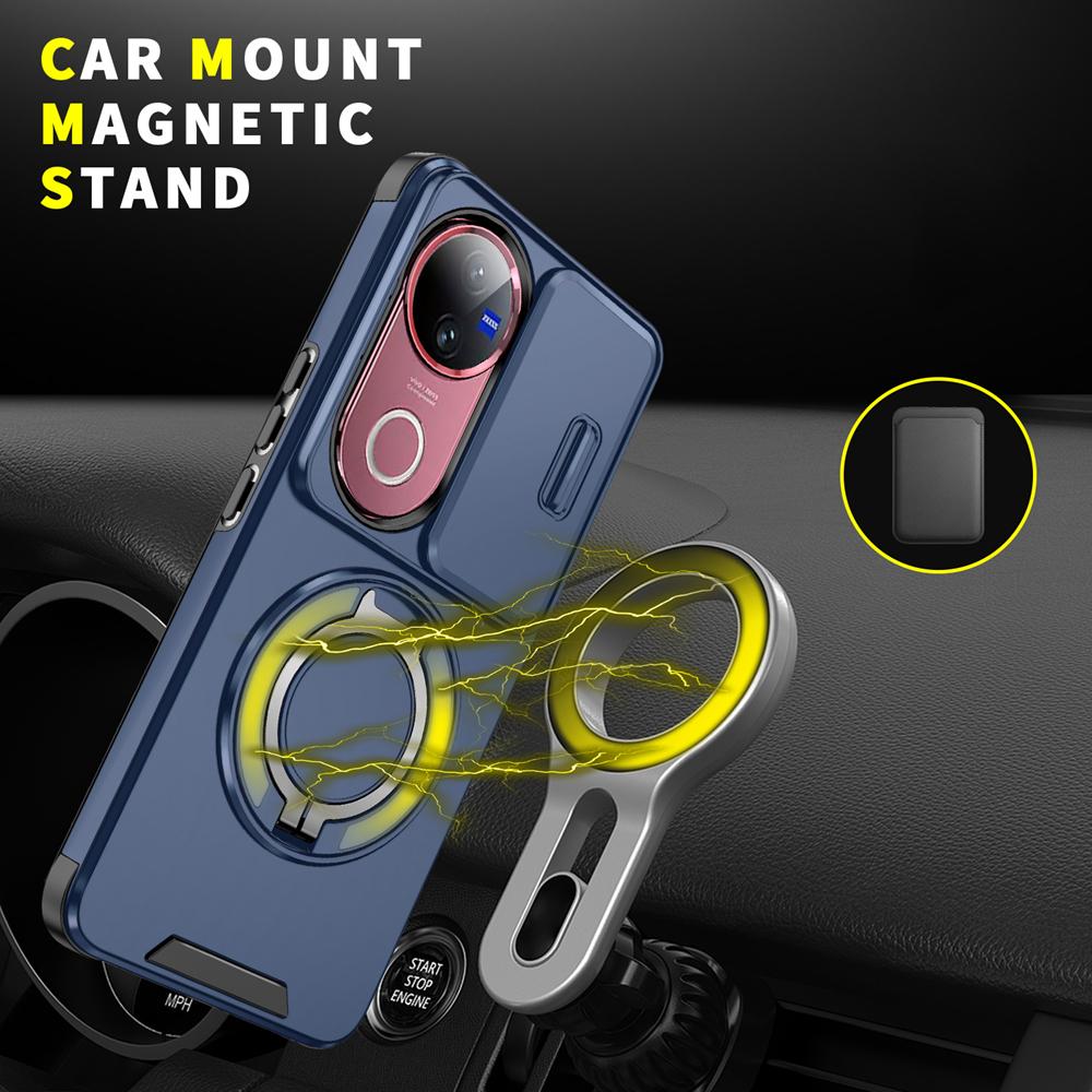 KEYSION 360° Rotating Ring Stand Phone Case for VIVO V50 5G Slide Camera Protection Magnetic Shockproof Back Cover for VIVO V50