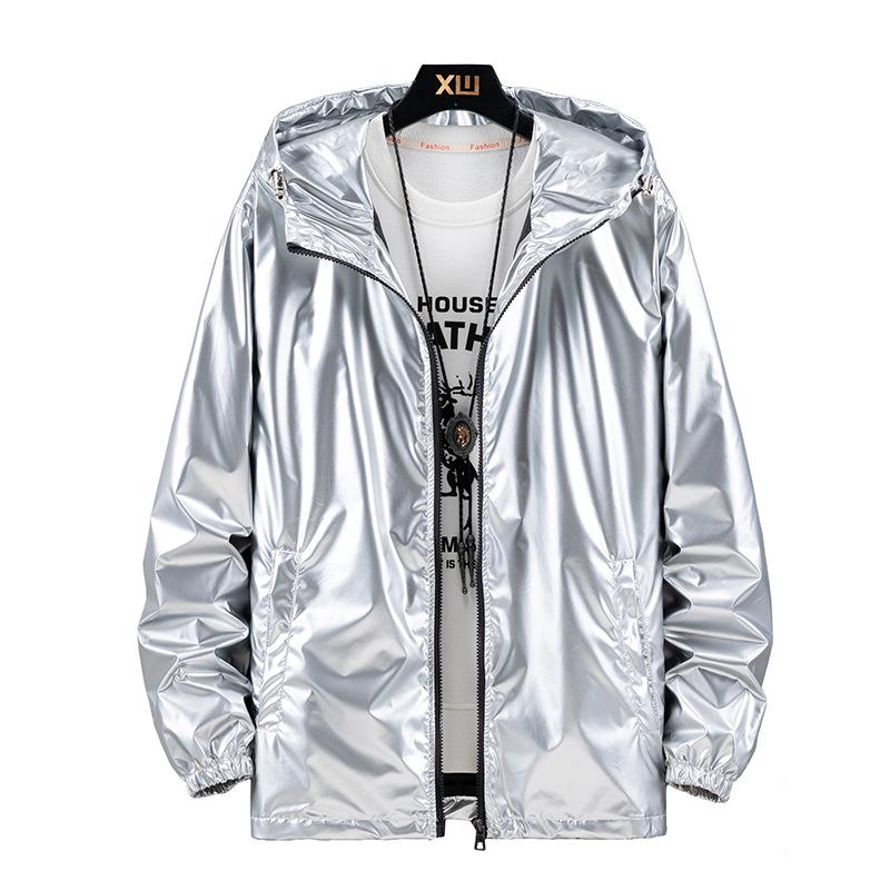 Men's Plus Size Shiny Silver Hooded Jacket - Handsome Spring/Autumn Fashion Coat