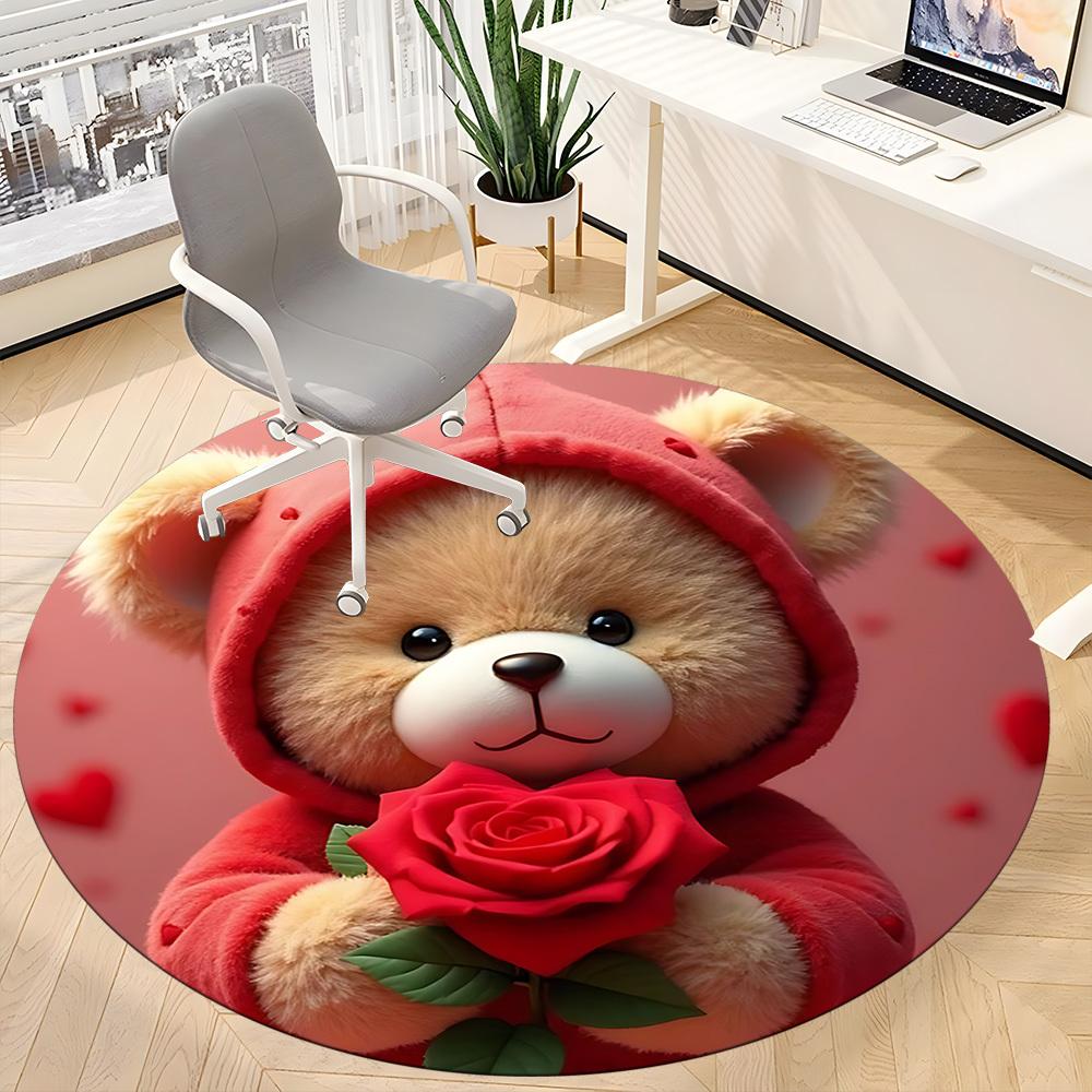 1PC Teddy Rose Office Round Area Rug, Mat Suitable ForOffice, Under Office Chairs Bedroom Living Room Home Decor, Room Deco