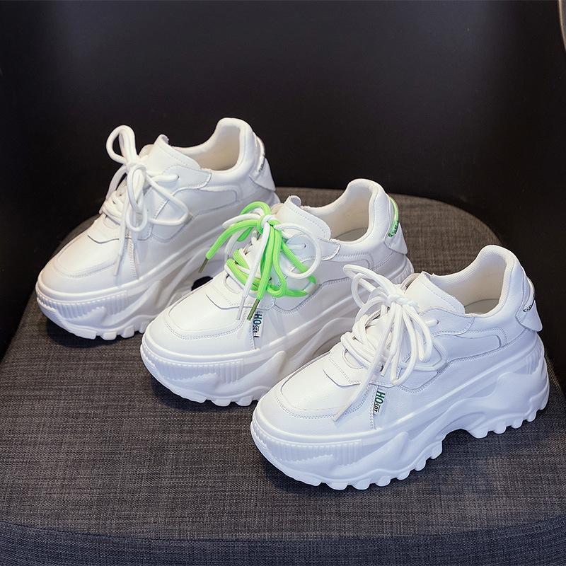 Dad shoes women's ins tide 2025 new leather breathable platform casual shoes inner height increase sports shoes small size 32