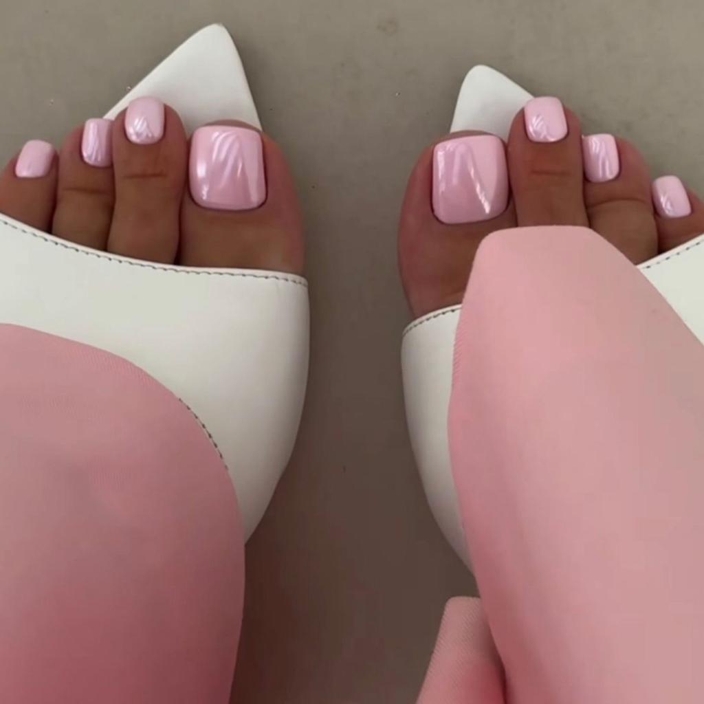 24Pcs French Tip Full Cover Acrylic Toe Nails Short Square Press On Toenails Feet Tips Full Cover Toe Nails For Girl Woman