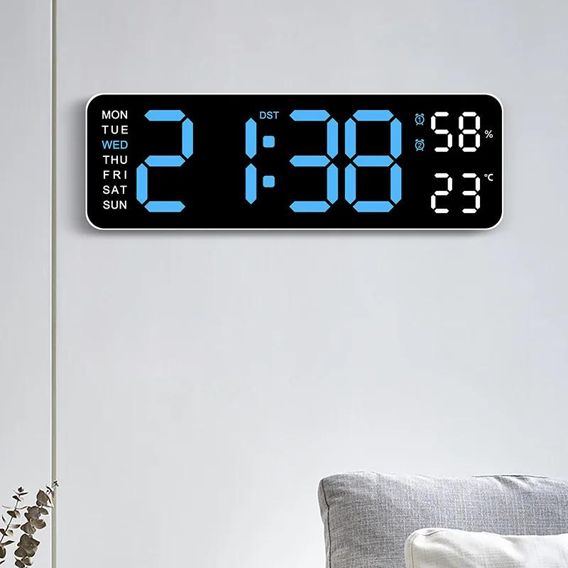 9 Inches Clocks for Bedroom Large Digital Wall Clock Home Decor Items Household Supplies LED Alarm Clock Week 12/24 Hours Giant