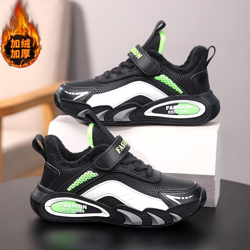 6888 Children's Sports Shoes 2025 Autumn and Winter Velvet Leather Waterproof Velcro Versatile Casual Light Boys Running