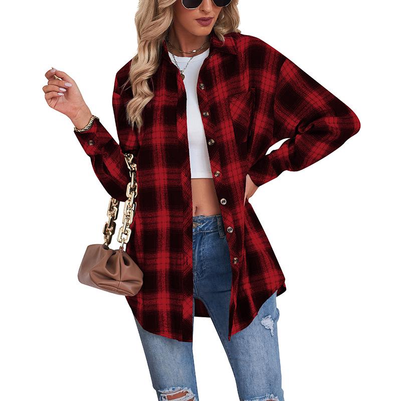 Autumn/Winter 2025 Women's Plaid Boyfriend-Style Loose Shirt