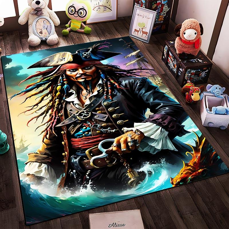 Pirate-Themed Carpet with Shipwreck1Vibrant Colors1Skulls1and Ocean Style Suitable for use as an anti-slip1 for1room and bedroom sofas