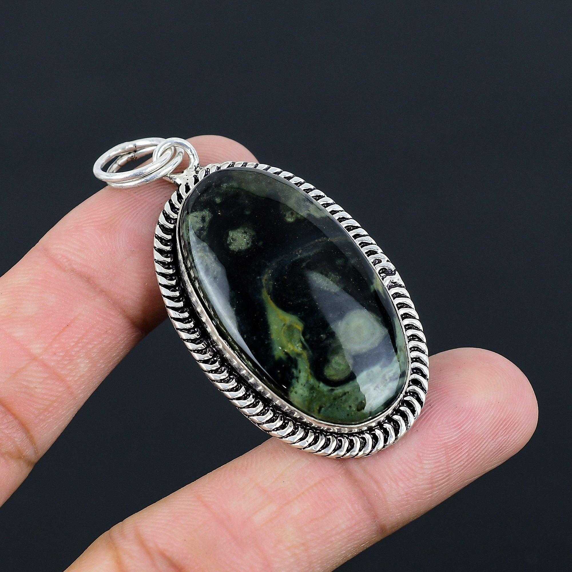 Daughters Day Deal 925 Sterling Silver Oval Kambaba Jasper Stone Unique Pendant
