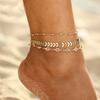 3pcsset Summer Beach Fashion Fishbone Chain Crystal Zircon Beads Chain Anklet
