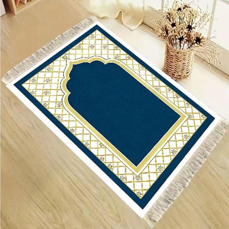 Tapis de Salat Islamique en Velours Simple Noir Or Bleu Motif Floral Mihrab Portable Antidérapant Tapis de Prière Cadeau de l'Aïd