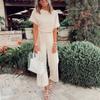 Women Casual Loose Fit Jumpsuit with Tie Waist Wide Leg Pants Short Sleeve One Piece Romper for Everyday Wear