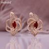 PATAYA Rose Gold Color Horse's Eye Shape Red Artificial  Zircon Earrings