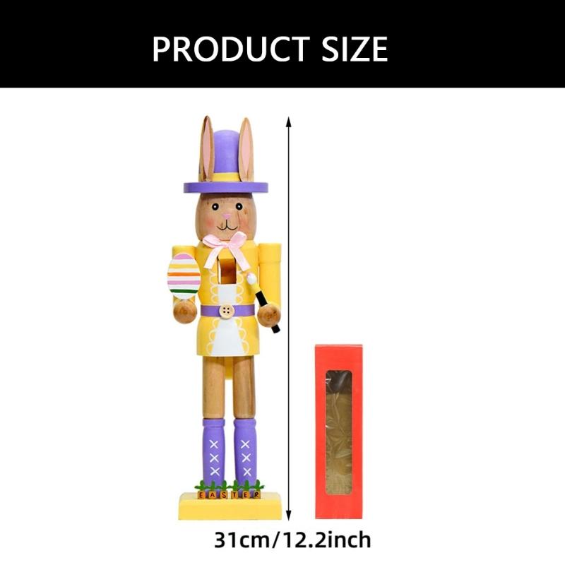 Künstlerischer 12-Zoll Osterhase Nussknacker Holzfigur Ornament mit Hut und buntem Körper für Feiertagsdekoration