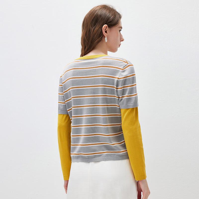 Haut Tricot Kemeng Boka pour Femme Rayé Mélange de Soie Fausse Deux Pièces Manches Longues