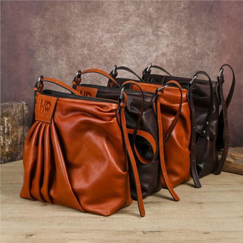 Johnature Borsa a Spalla a Tracolla Retrò Pelle Vera Pieghe Borsa da Donna di Alta Gamma e Multiuso