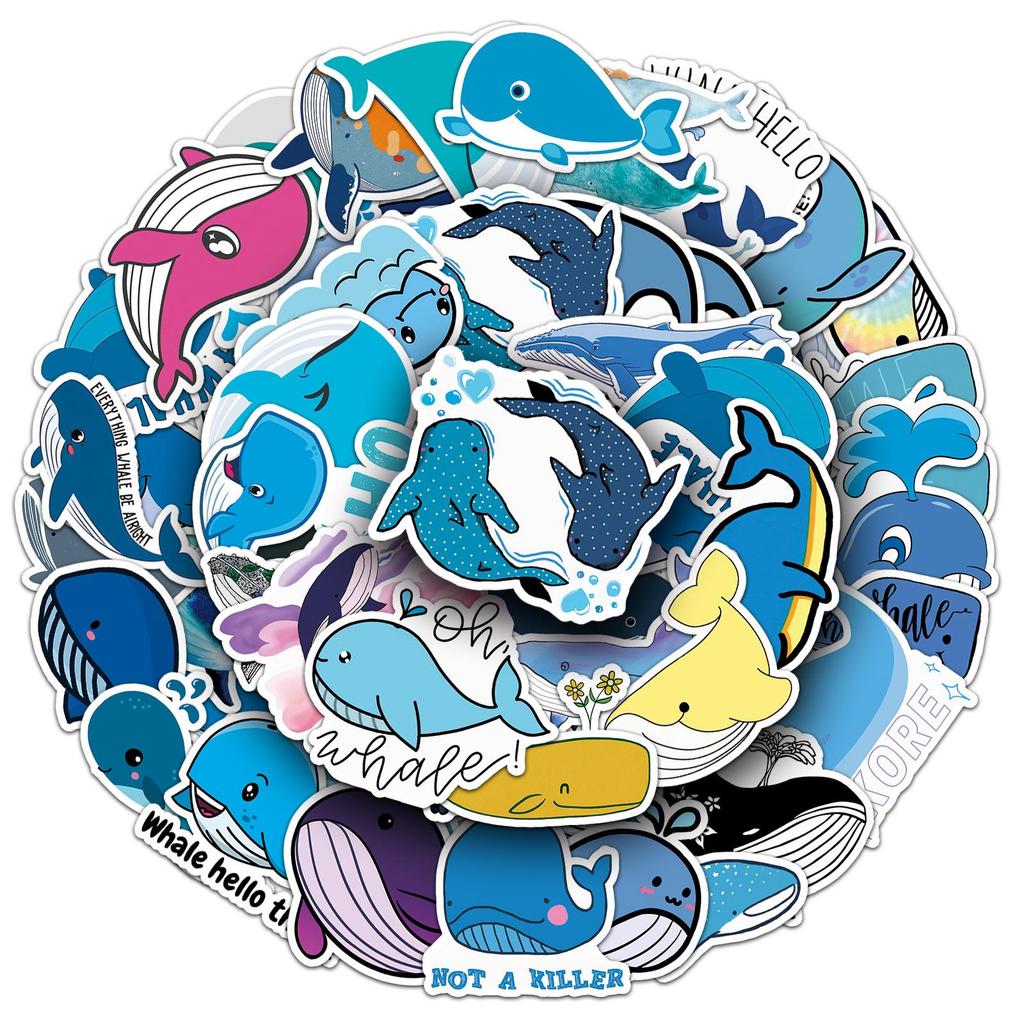 51PCS Cute Whale Graffiti Stickers for Suitcases, Scooters, Tablets, Cars, and More - Cartoon Decorative Set
