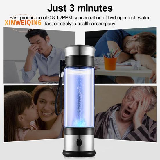 350 ml di bottiglia d'acqua idrogeno, generatore di bottiglie d'acqua idrogeno portatile, macchina a ionizzatore ad acqua idrogeno fino a 5000ppb, per il viaggio per ufficio a casa