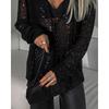 Women Sequined Shirt Sparkling Sequin Embellished Lapel Detail Blouse Long Sleeve Buttons Placket Sexy Party Blouse Shirt