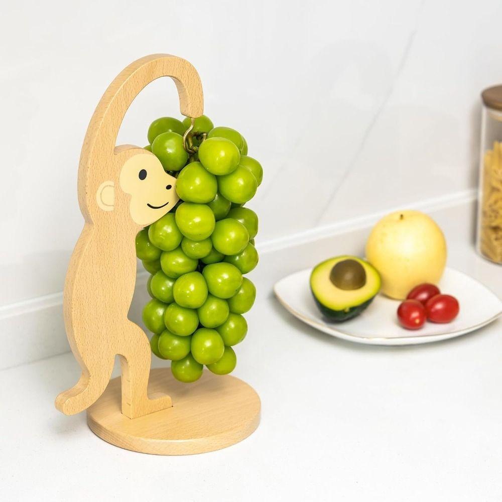 Holzmaterial Holz Bananenhalter Edelstahlhaken Kreatives Design Bananenaufbewahrungsständer Vertikales Design Glattes Aufhängen