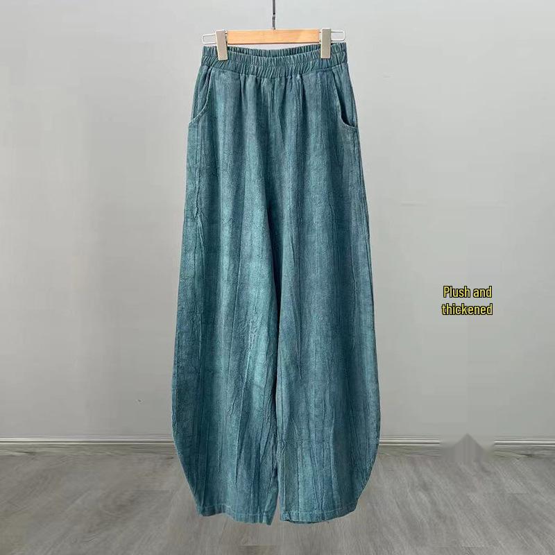 Women's Hemp Tie-Dye Distressed Lantern Pants: Cotton & Linen Zen Meditation Wear 26