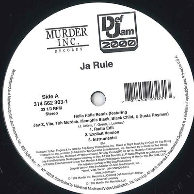 Disc 12 inch JA RULE - Holla Holla Remix 3145623031 MURDER 1999 SUA Rap & Hip-Hop/R&B Folosit
