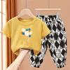 New Boys' Short Sleeve Set Medium and Small Girls' T-shirt Two Piece Set
