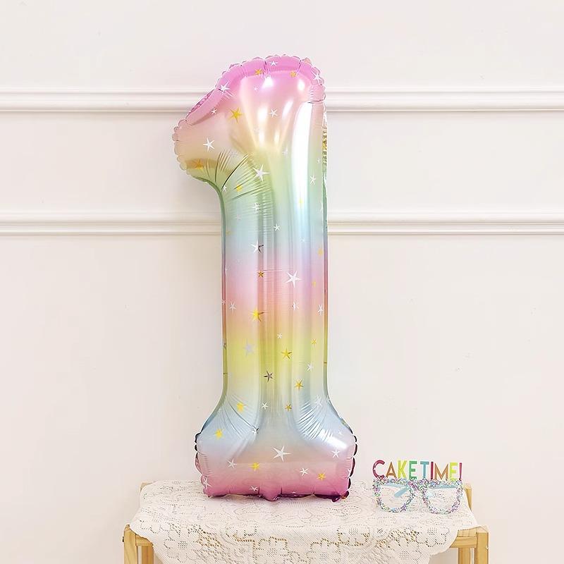 40 Inch Gradual Change Star Birthday Digital Balloon Baby Children'S First Year Party Photo Props Decorations