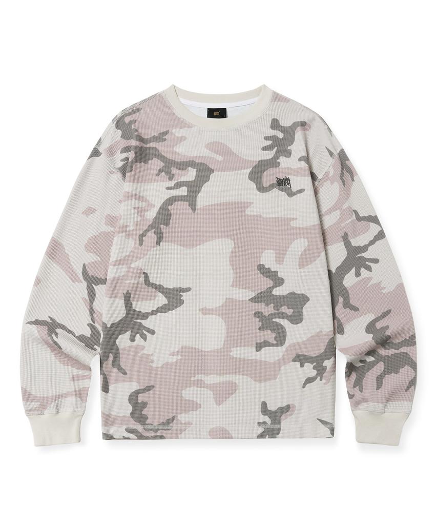 Brown Bless Tag Camouflage Waffle Longsleeve - Beige