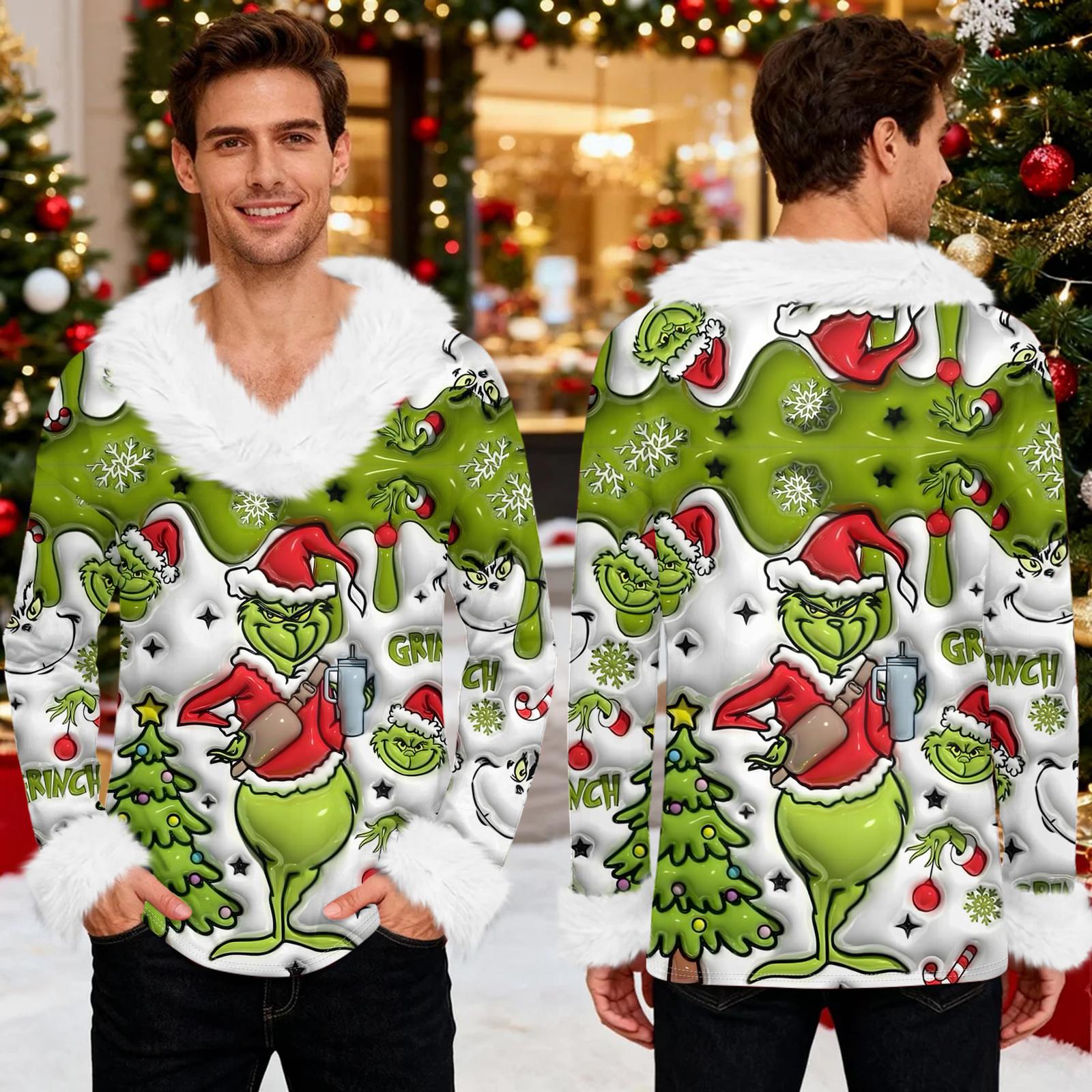 

Мужское худи с рождественским принтом и флисовой подкладкой | Праздничный свитшот с отделкой из искусственного меха и карманом | Праздничный пуловер большого размера свободного кроя XXXL