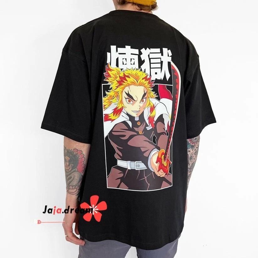 Demon Slayer Rengoku Kyoujurou Anime Manga T-Shirt Tee Short Sleeve Polyester 2XL