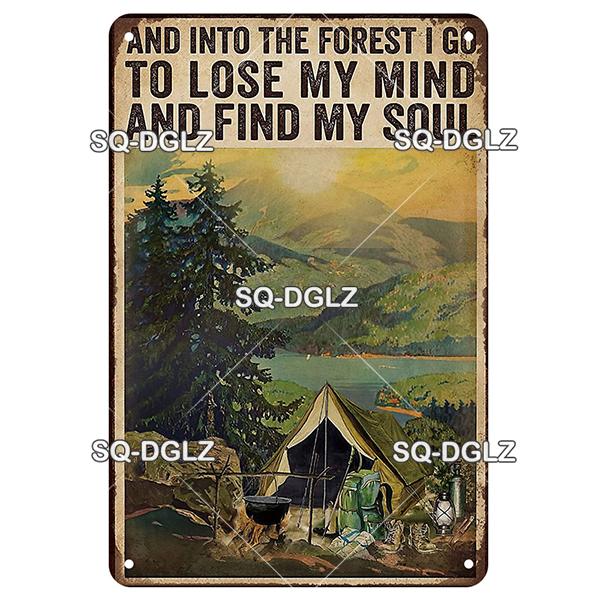 SQ-DGLZ Vintage Camping Rules Relax Metal Sign Plate Tin Sign Plate Home Bar Door Wall Decor Sticker Decoration Plaque Poster